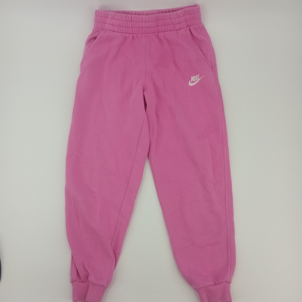 Nike Girls Sportswear Pink Fleece Joggers Sweatpants Medium M Embroidered Logo